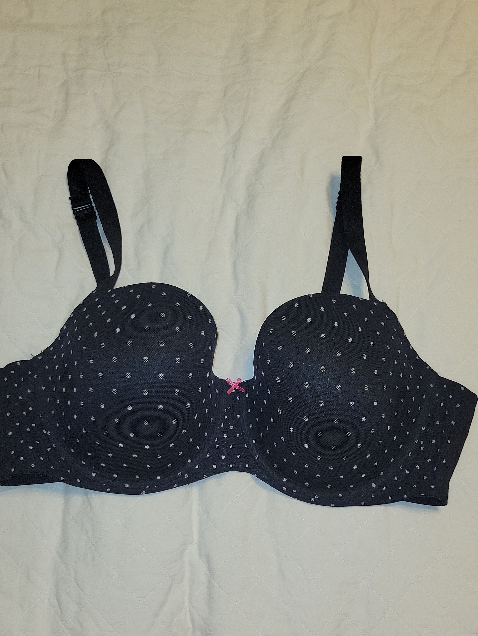 Avenue Black Polka Dot Underwire Bra With Pink Bow Accent